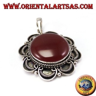 Pendentif argent avec cornaline ronde, faits à la main
