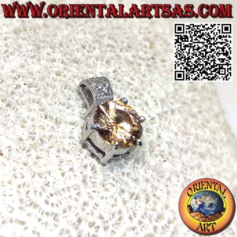 Pendentif en argent avec champagne rond et zircon blanc sur le crochet
