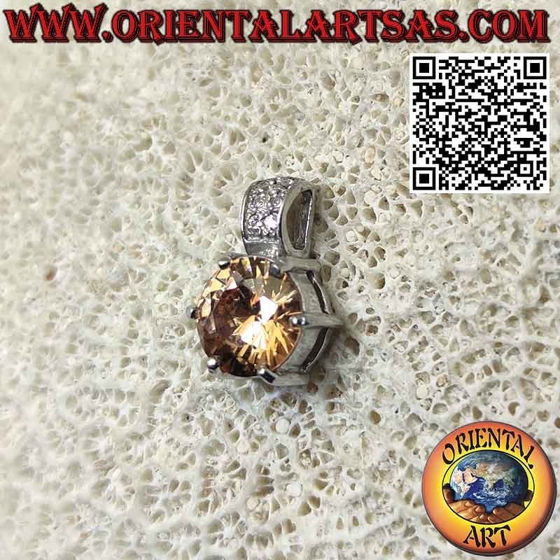 Silver pendant with oval French pink zircon with elongated hook