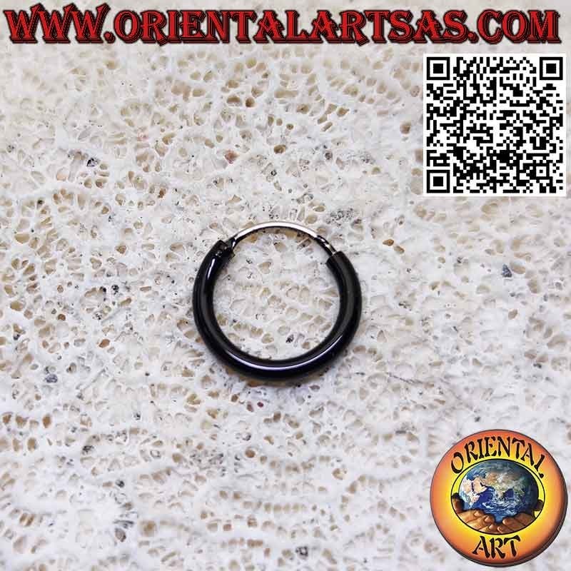 Pendientes círculo plata esmaltado negro 14 Ø x 2 mm. espesor