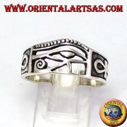 Silver ring, Ra Horus eye with Ankh