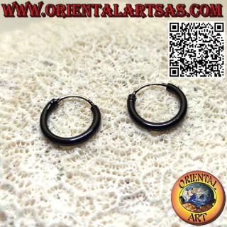 Schwarz emaillierte Kreis-Silberohrringe 14 Ø x 2 mm. Dicke