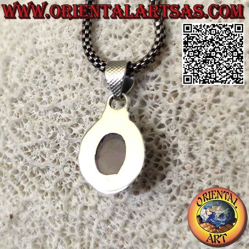 Silver pendant with oval rose quartz intertwining border and spheres