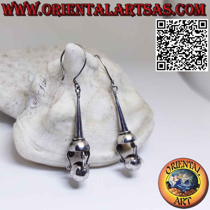 Orecchini in argento 925 ‰ etnico Balinese cono con con sfera