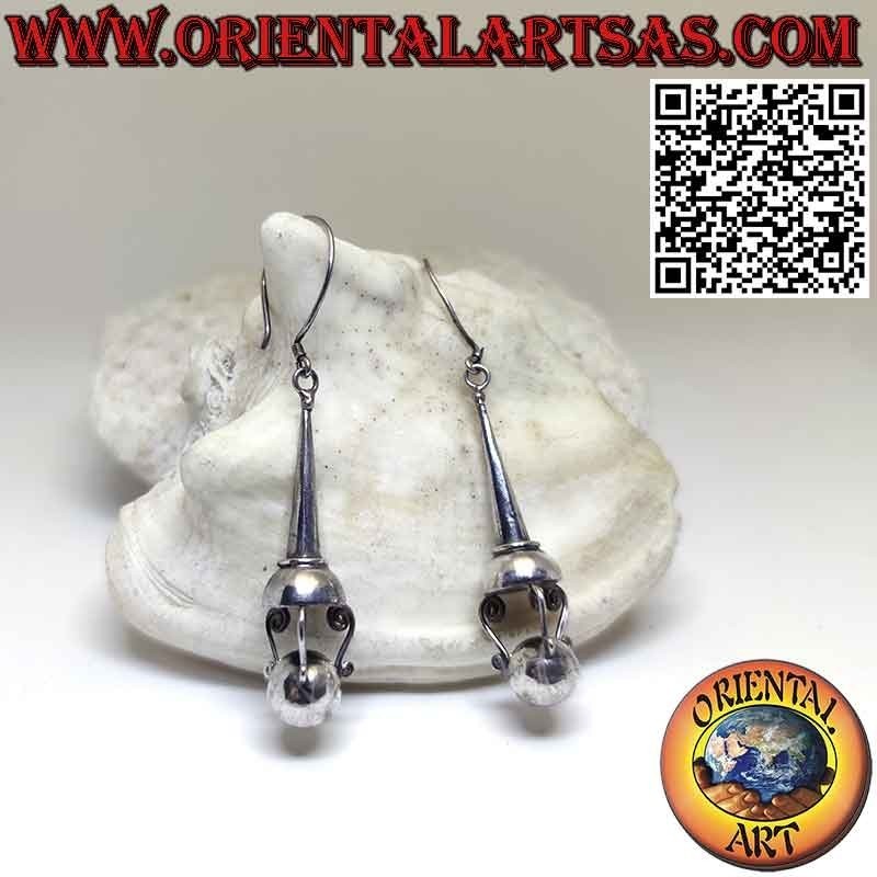 Ohrringe aus 925 ‰ Silber ethnischer balinesischer Kegel mit Kugel