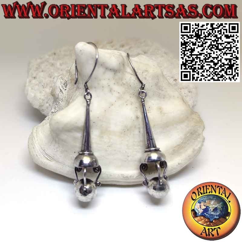 Orecchini in argento 925 ‰ etnico Balinese cono con con sfera