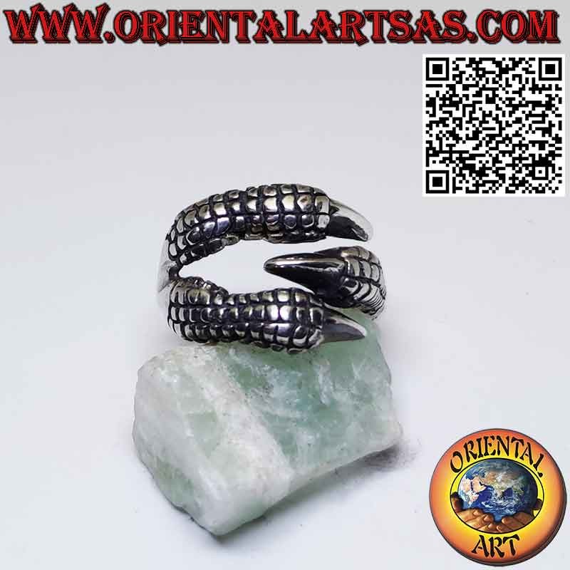 Wrapping silver ring in the shape of a rapacious eagle claw