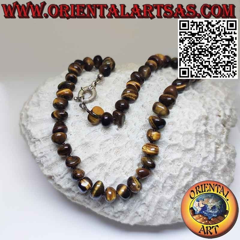 Collar Ojo Tigre Natural Guijarros Plata | Oriental Art
