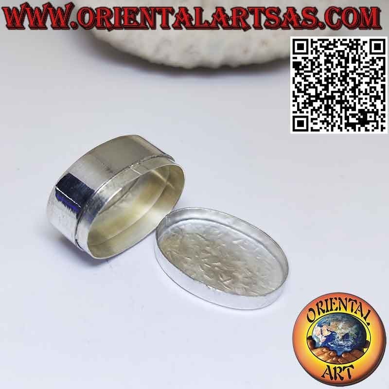 Kleine Dose in Ellipsoid-Silber gemeißelt und floral emaillierte Pillendose