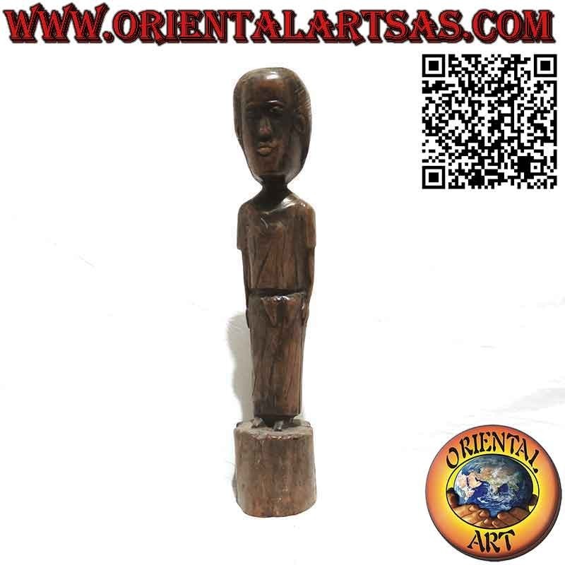 Sculpture en bois fin antique rare d'une dame de Bornéo malaisien