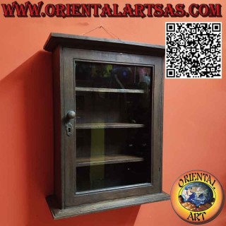 Vitrina de pared mediana de teca maciza hecha a mano
