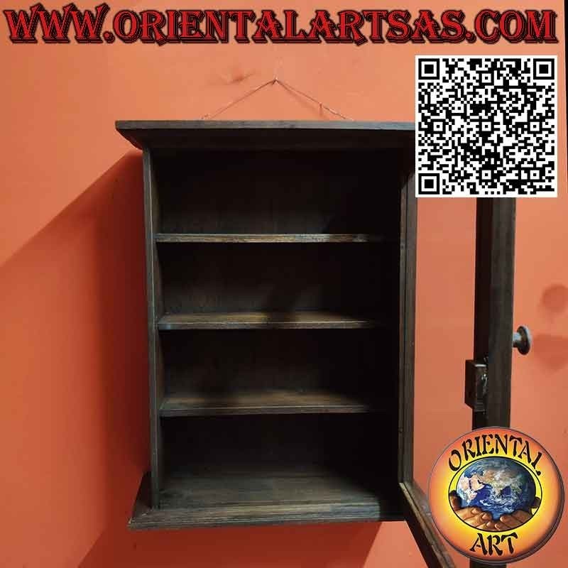 Medium hand-made solid teak wood wall display cabinet