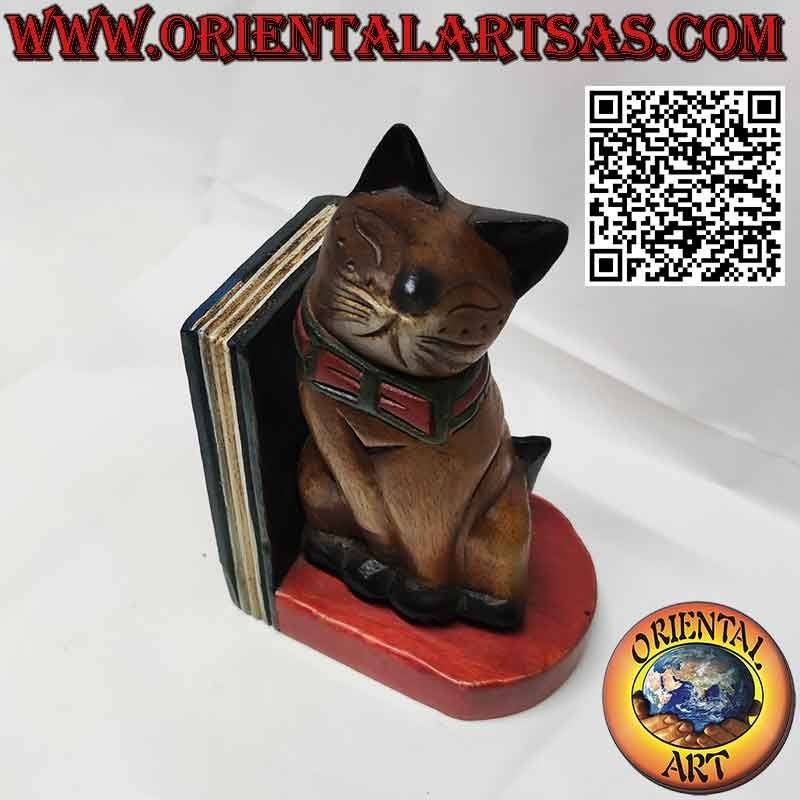 Fermalibri Reggilibri  gatto il legno di teak colorato fatti a mano