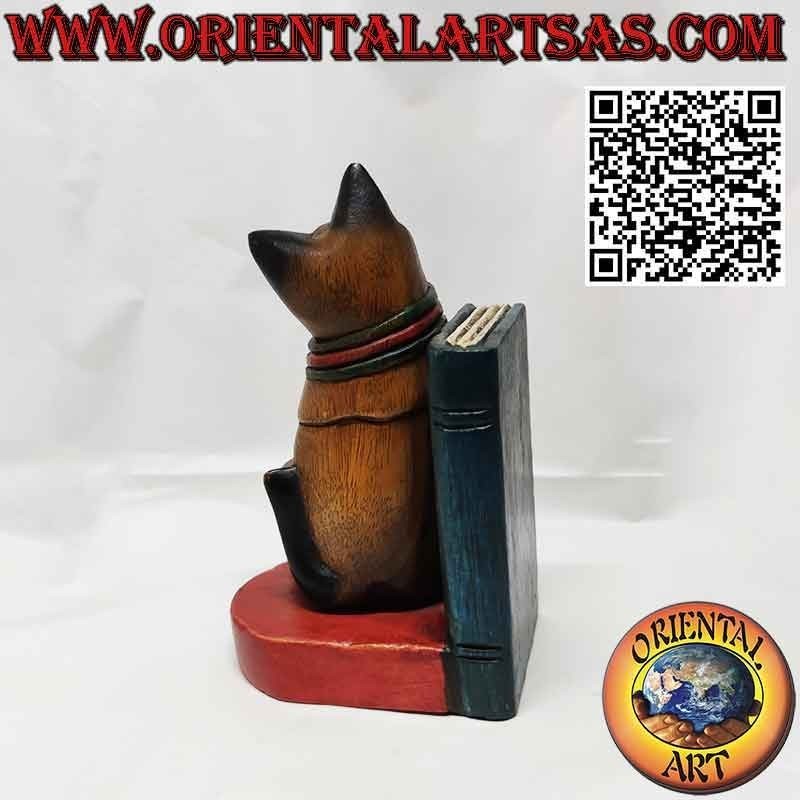 Fermalibri Reggilibri  gatto il legno di teak colorato fatti a mano