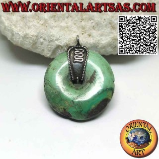Colgante Donut Turquesa Natural 29mm. Ø y gancho en plata