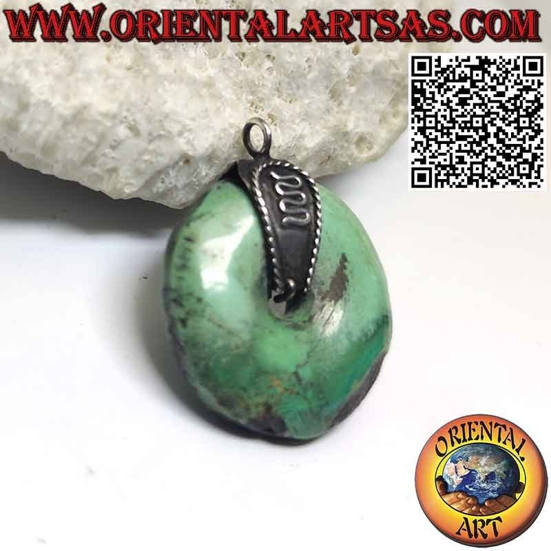 29mm Ø Donut Natural Turquoise Pendant.  and hook in silver
