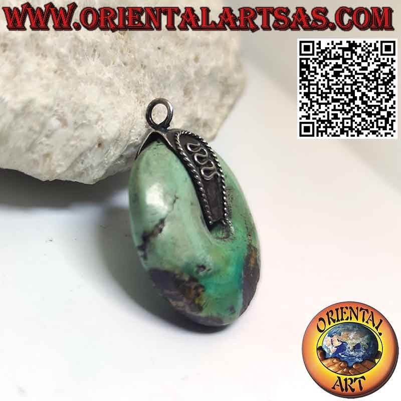 29mm Ø Donut Natural Turquoise Pendant.  and hook in silver