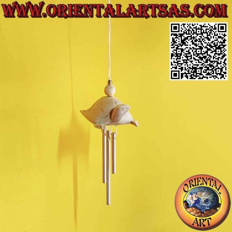 Hölzernes Schildkröten-Windspiel mit 3 Schilfrohren, süßer und beruhigender Klang