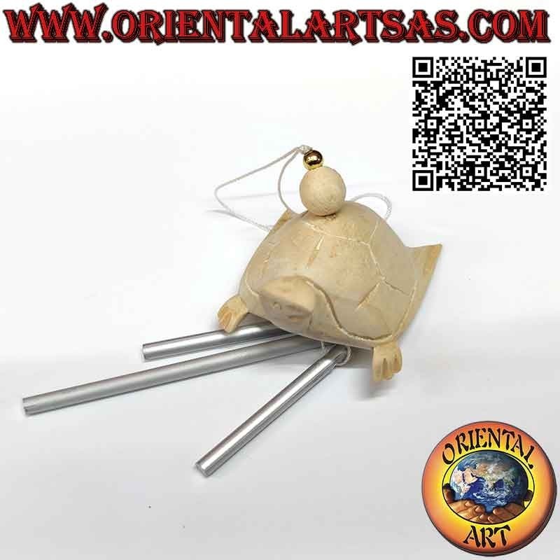 Hölzernes Schildkröten-Windspiel mit 3 Schilfrohren, süßer und beruhigender Klang