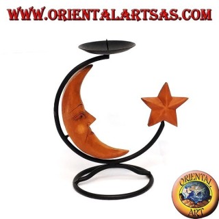 Fer bougeoir avec la lune et les étoiles en bois