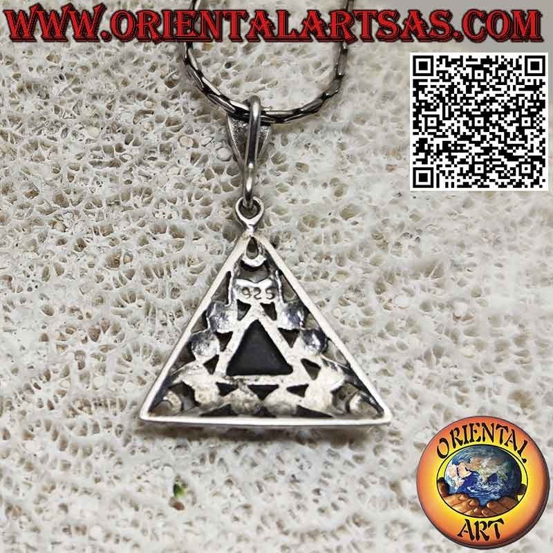 Triangular silver pendant with triangular onyx surrounded by marcasite
