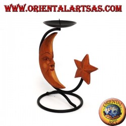 Fer bougeoir avec la lune et les étoiles en bois