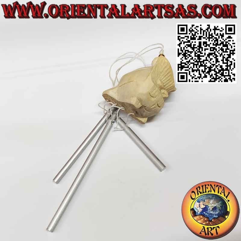 Owl wind chimes in wood with 3 reeds, sweet and relaxing sound