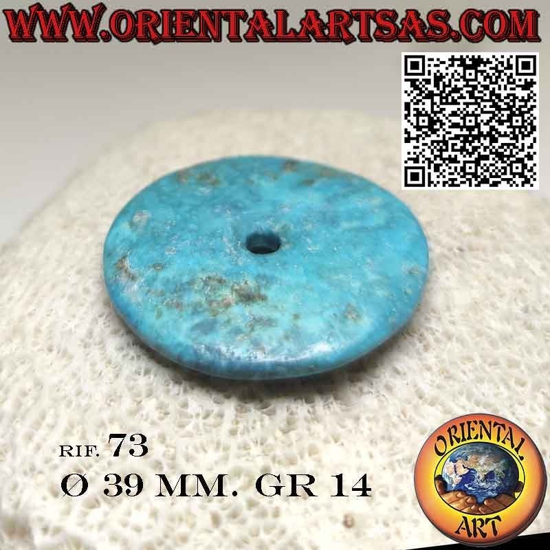Natural Tibetan Turquoise Disc/Donut Pendant.  with drawstring 39mm Ø