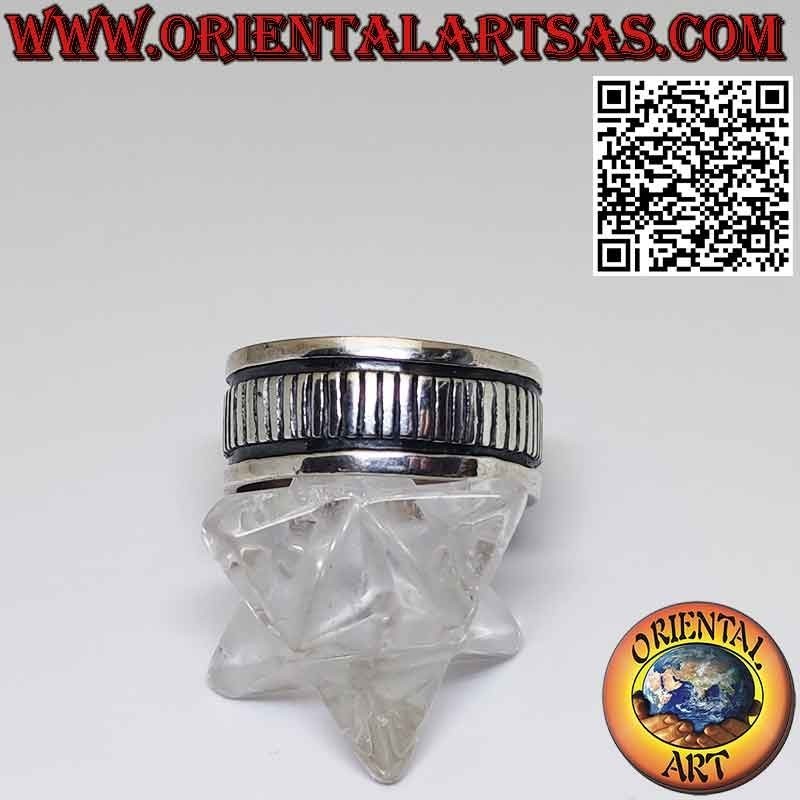 Anillo de plata 925 de banda ancha con grabado paralelo central
