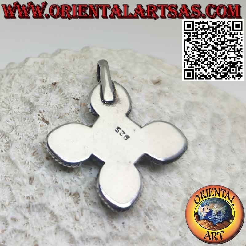 Pendentif en argent, croix grecque avec 4 gouttes et 1 pierre de lune ronde