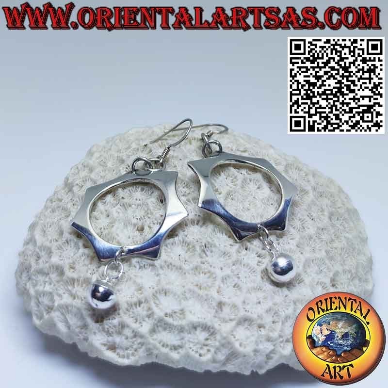 Boucles d'oreilles en argent étoile solaire à 6 branches avec grelot boule
