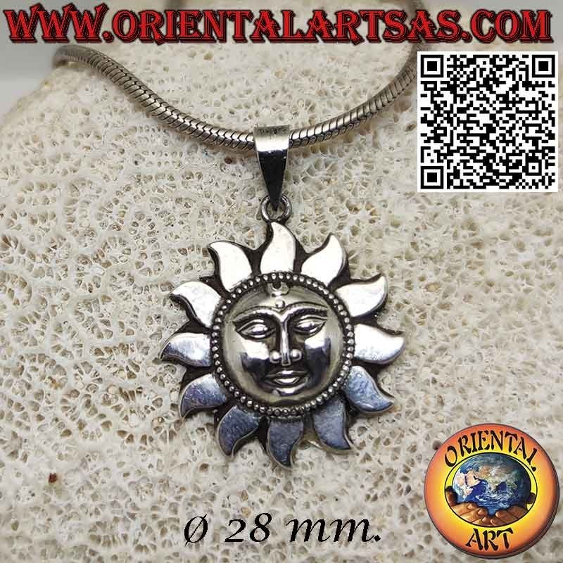 Colgante de plata sol y cara en forma hecho a mano en Nepal 28 mm.Ø