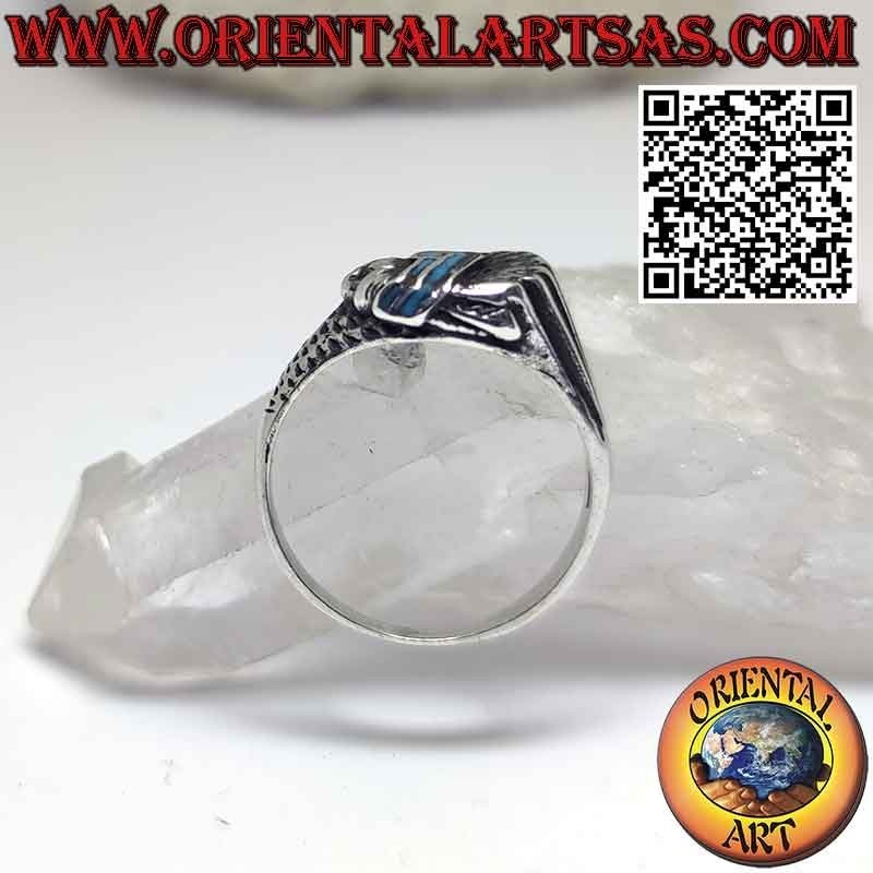 Native American Indian head silver ring with turquoise