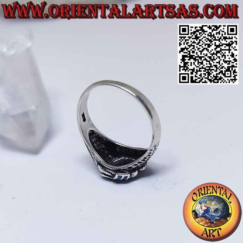 Native American Indian head silver ring with turquoise