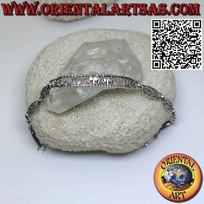 Bracelet semi-rigide en argent 925 avec 2 éléphants sculptés au centre