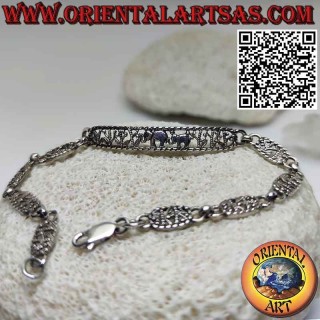 Pulsera semirrígida de plata 925 con 2 elefantes centrales tallados