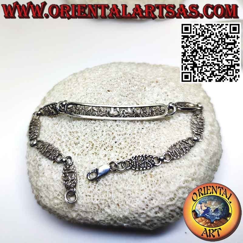 Bracelet semi-rigide en argent 925 avec 2 éléphants sculptés au centre