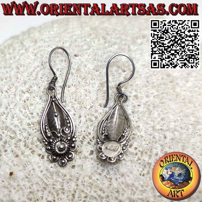 Silver leaf and flower earrings handmade in Bali
