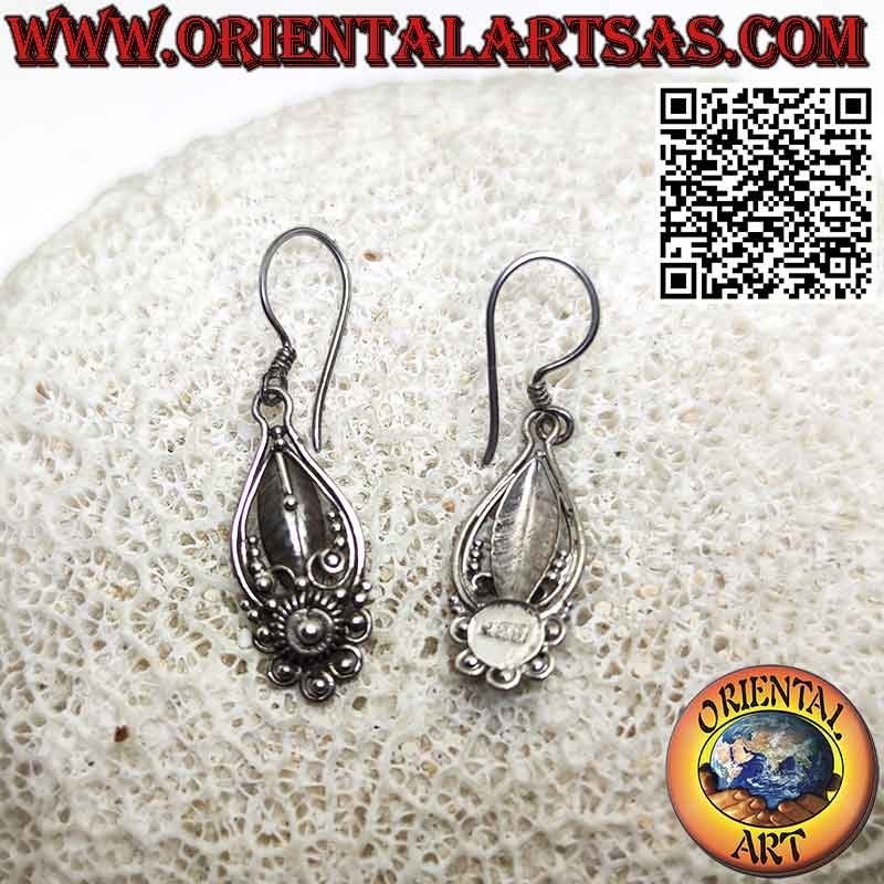 Silver leaf and flower earrings handmade in Bali