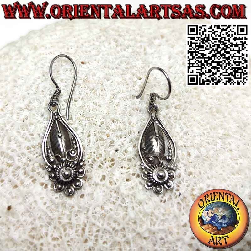 Silver leaf and flower earrings handmade in Bali