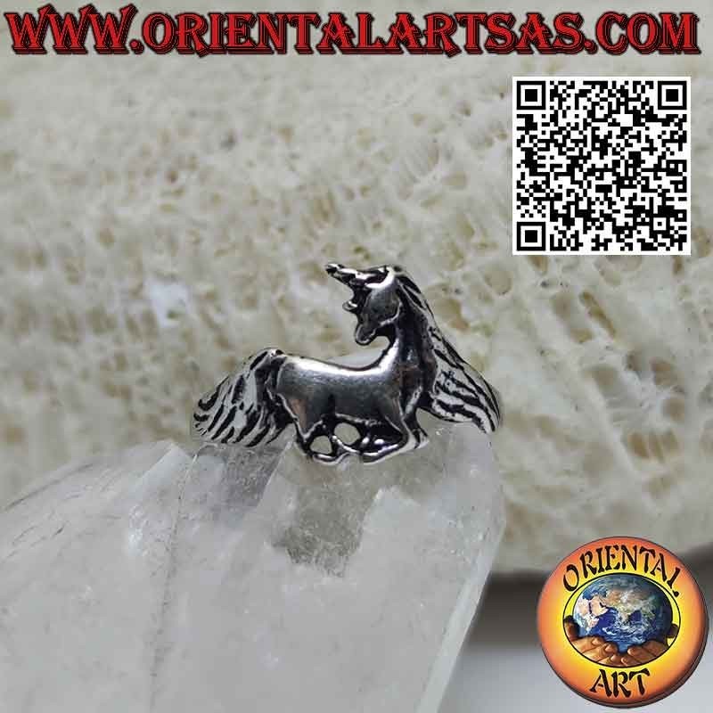 Anillo de plata 925 ‰ con unicornio Símbolo de sabiduría y pureza