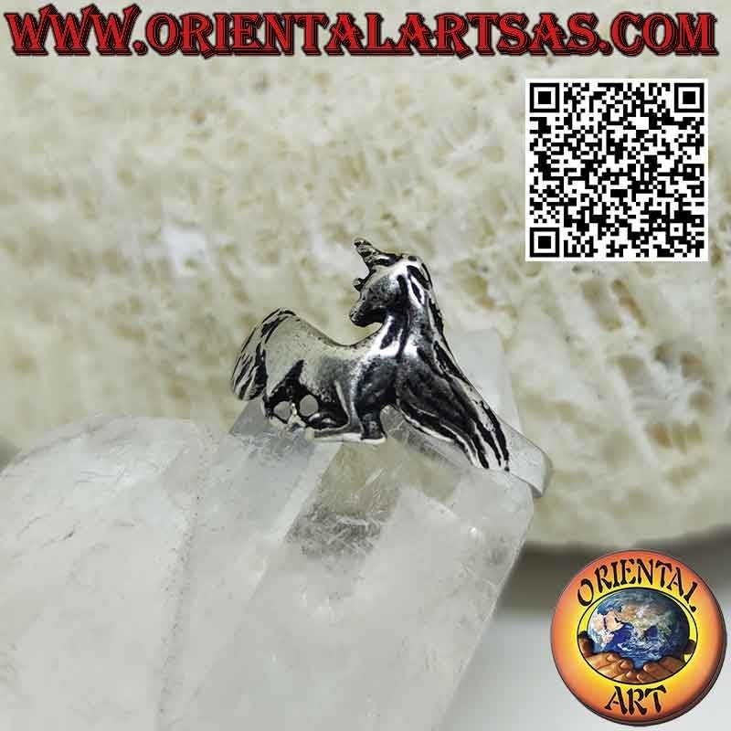 Anillo de plata 925 ‰ con unicornio Símbolo de sabiduría y pureza