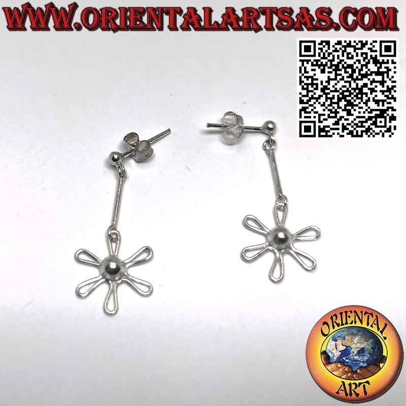 Boucles d'oreilles en argent avec boule lobe et marguerite pendentif