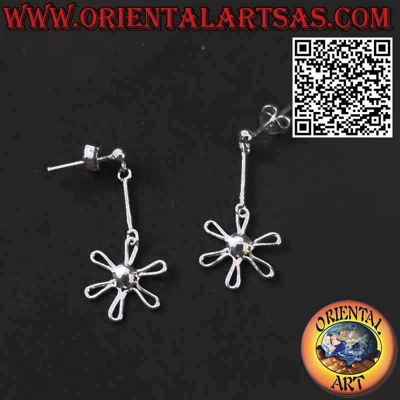Silver earrings with lobe ball and pendant daisy