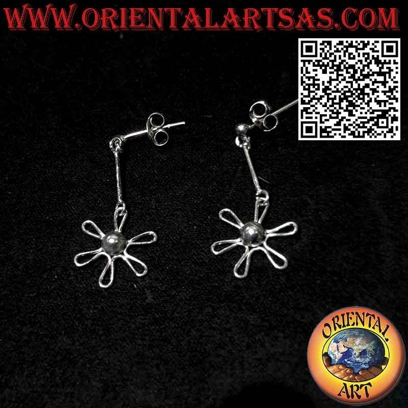 Boucles d'oreilles en argent avec boule lobe et marguerite pendentif