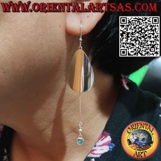 Silver earrings with drop plate and pendant blue topaz heart