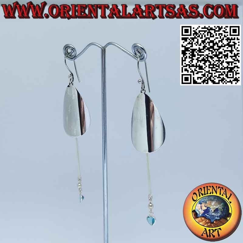 Boucles d'oreilles en argent avec plaque goutte et pendentif coeur topaze bleue