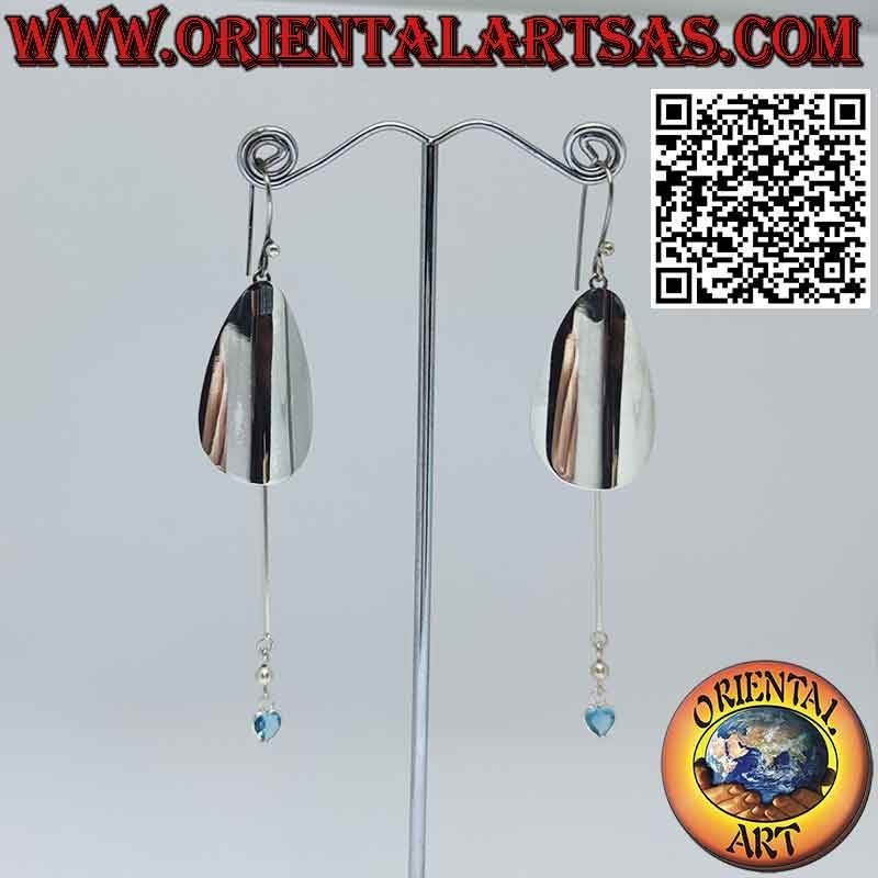 Silver earrings with drop plate and pendant blue topaz heart