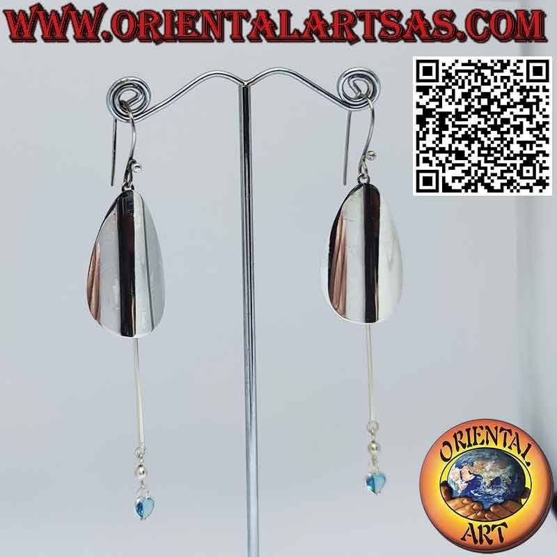 Boucles d'oreilles en argent avec plaque goutte et pendentif coeur topaze bleue