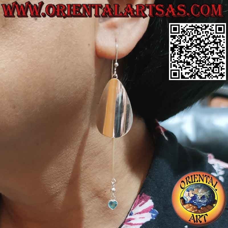 Silver earrings with drop plate and pendant blue topaz heart